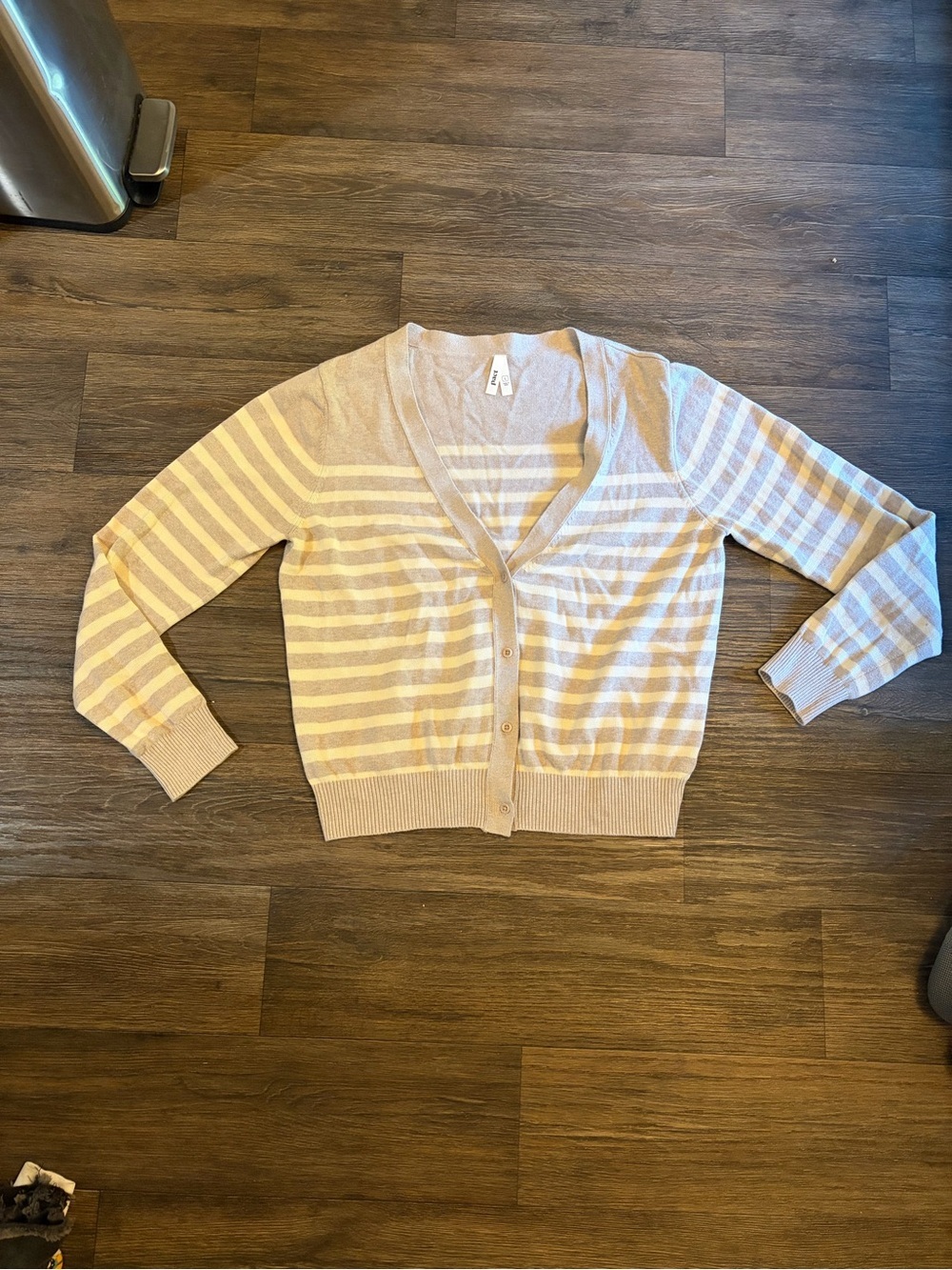 Pact Women’s Classic Fine Knit Cardigan Everyday Oat Stripe Size Large - Picture 3 of 9